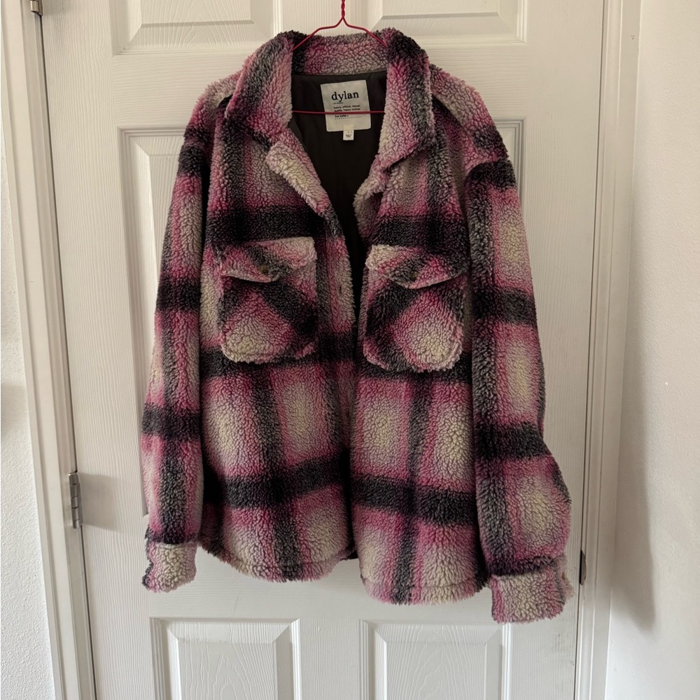 Dylan Pink and Cream Sherpa Jacket, Plaid Jacket